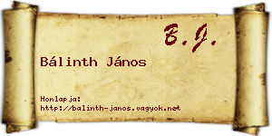 Bálinth János névjegykártya