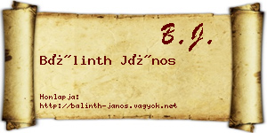 Bálinth János névjegykártya